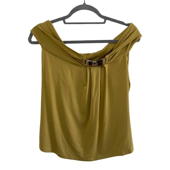 MaxMara Olive Green Embellished Cowl Neck Sleeveless Top Size M Stretch - Picture 8 of 8